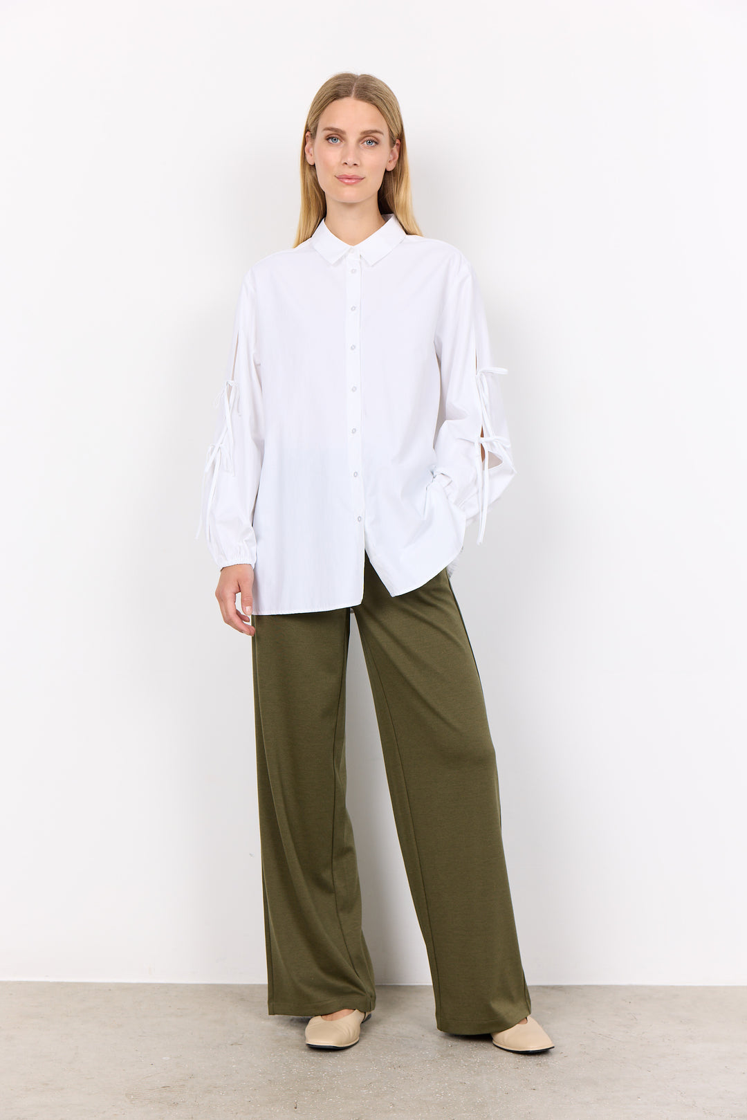 Soya Concept Netti Tie sleeve Shirt- White