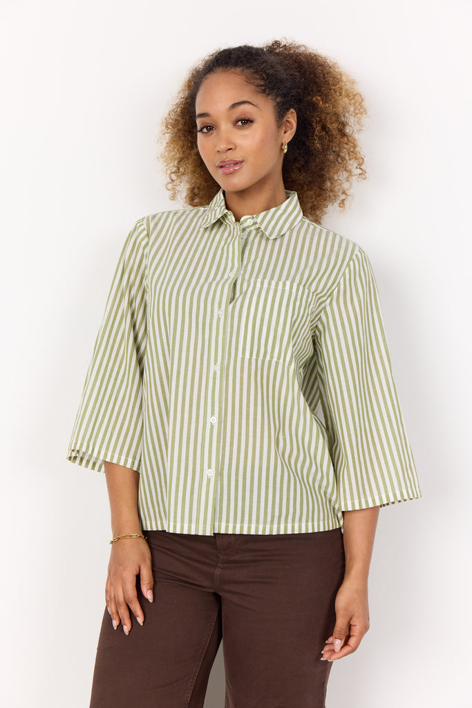 Soya Concept Rosette Shirt- Green striped