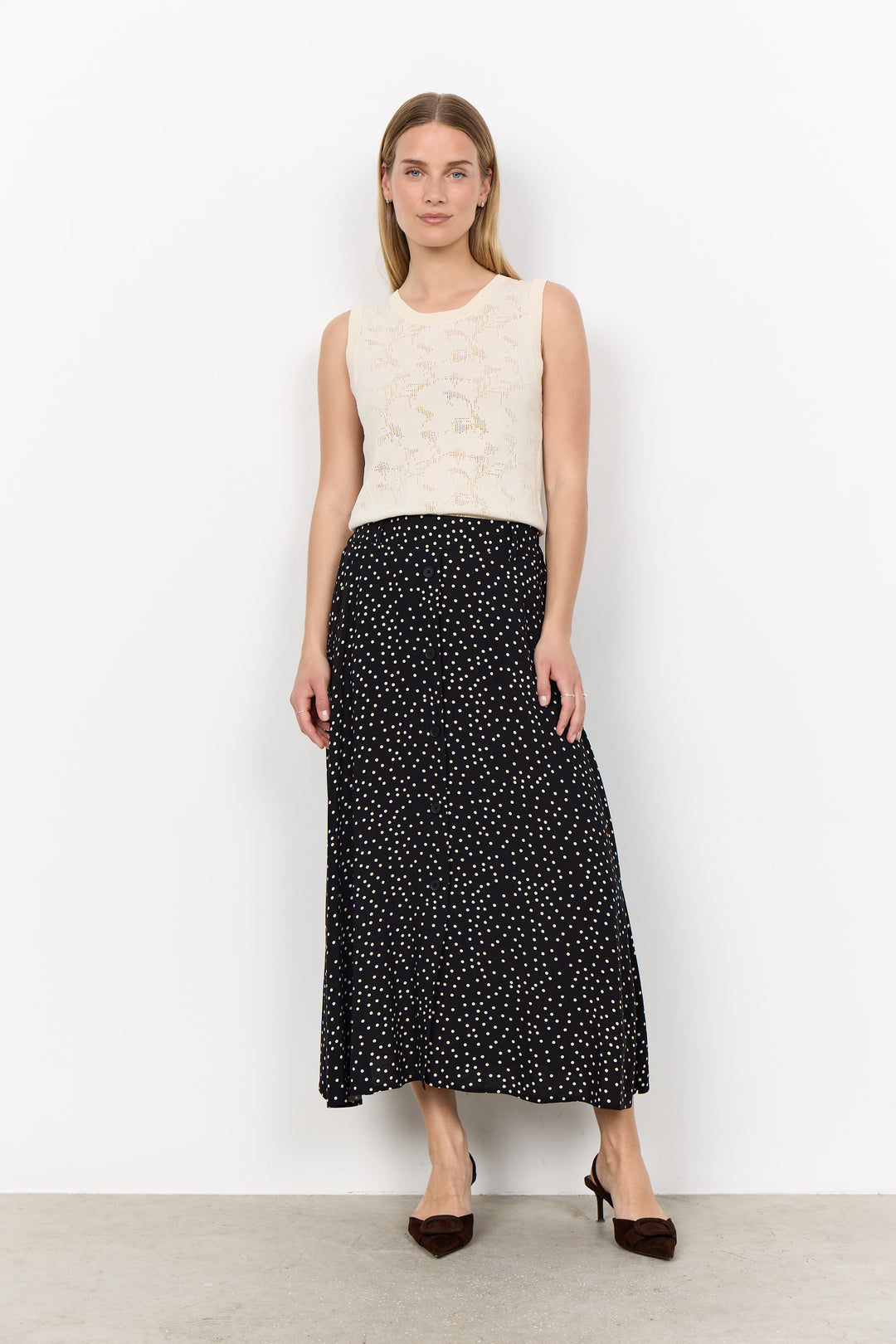 Soya Concept SC Gilda 3 Maxi Skirt- Black and White Dots