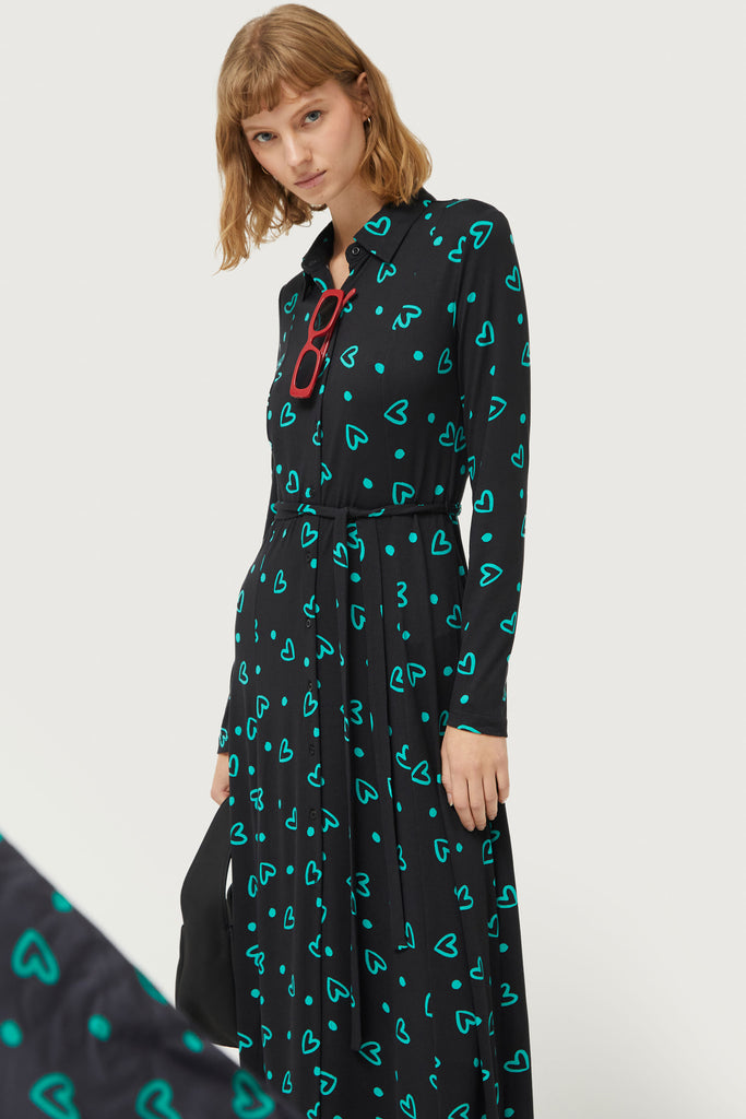 Compania Fantastica Long Shirt Dress with Green Heart