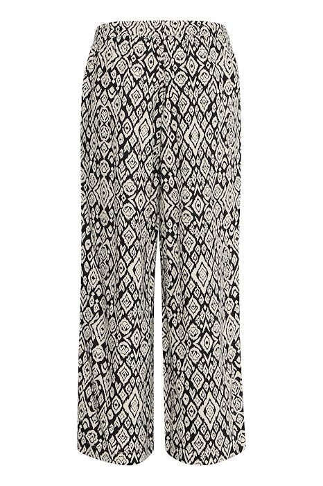 Ichi Linno Linen Mix Cropped Pants- Black diamond