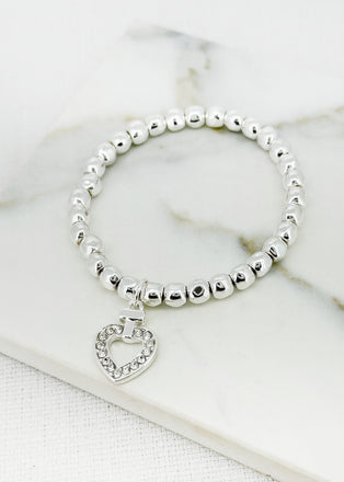 Envy Silver Heart Charm Beaded Bracelet