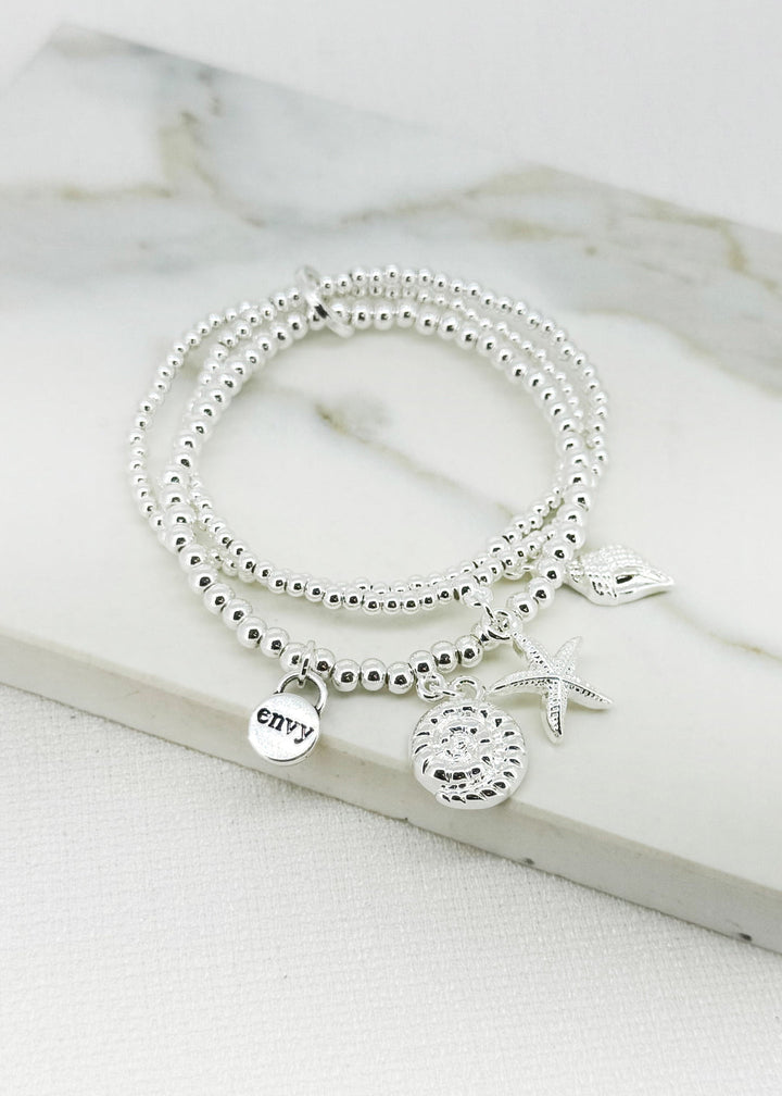 Envy Triple Layered Silver Ocean Inspired Charm Bracelet
