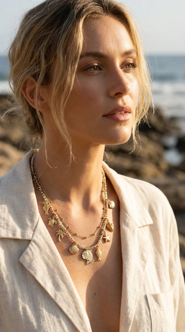 Envy Double Layered Necklace with Ocean inspired Charms