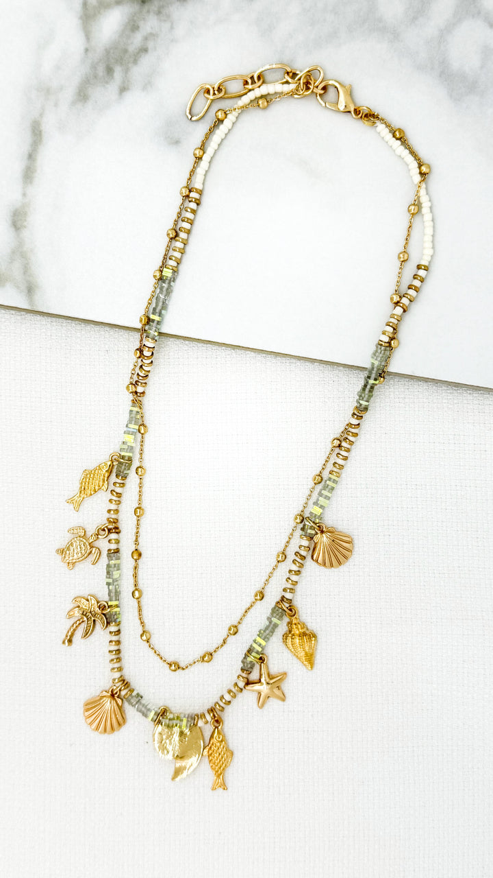 Envy Double Layered Necklace with Ocean inspired Charms