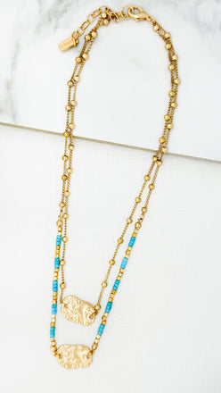 Envy Gold & Aqua Double Layered Necklace