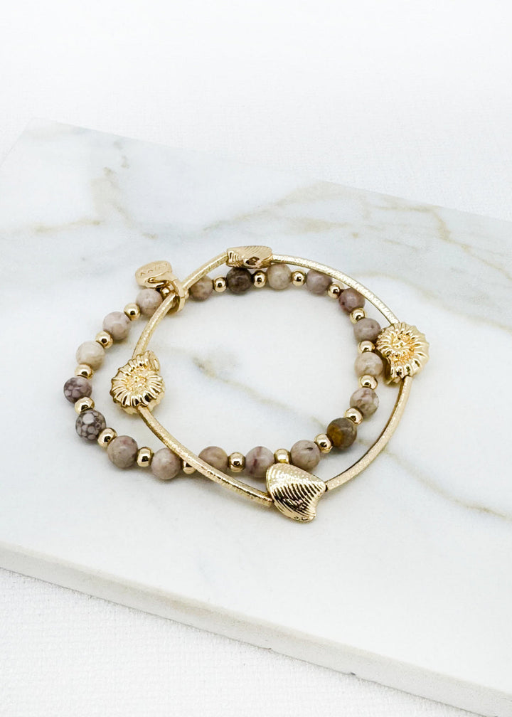 Envy Brown Beaded and Gold Two Layered Bracelet