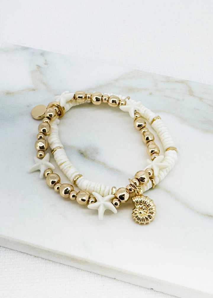 Envy Gold And White Disc Bracelet With Costal inspired Charms- 4908
