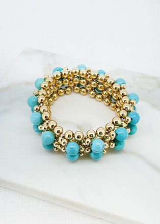 Envy Gold And Aqua Beaded Bracelet - 4928