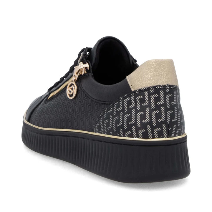 Remonte Black and Gold Zip Trainers- D2E00-03