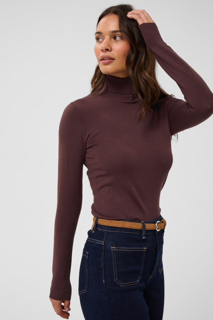 Kaffe Astrid Roll Neck Long Sleeve Top- Fudge