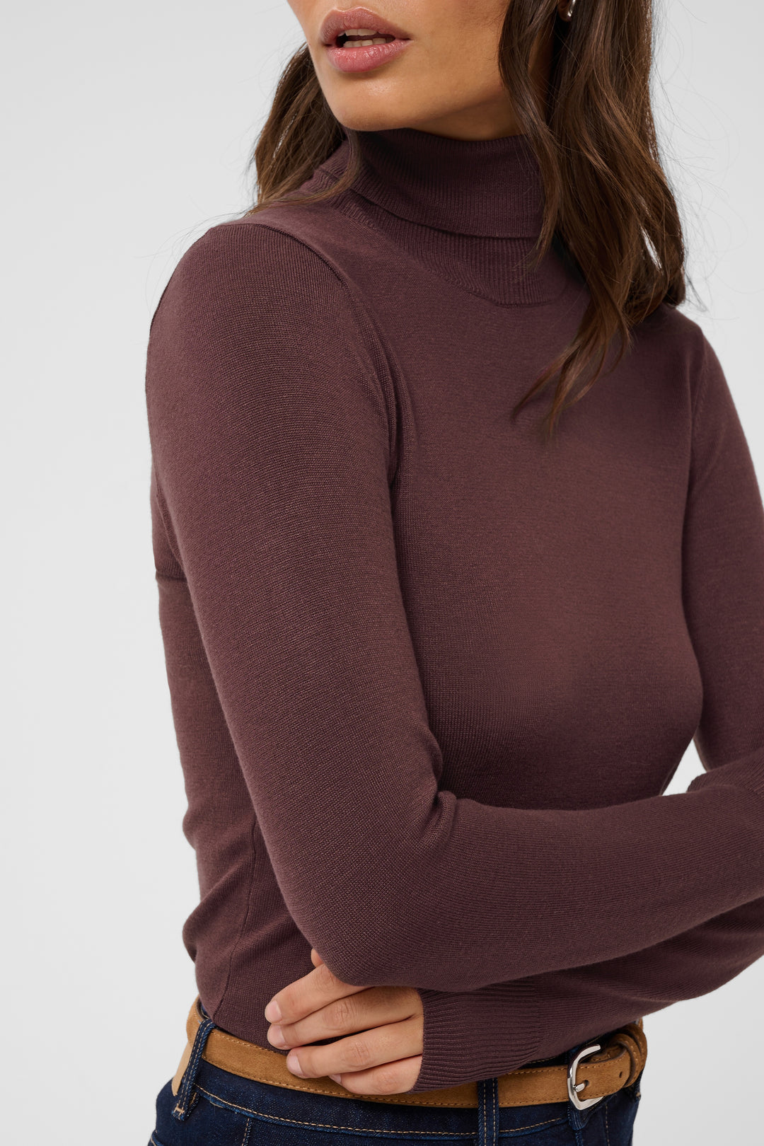 Kaffe Astrid Roll Neck Long Sleeve Top- Fudge