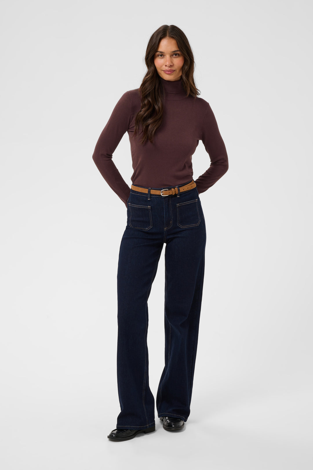 Kaffe Astrid Roll Neck Long Sleeve Top- Fudge