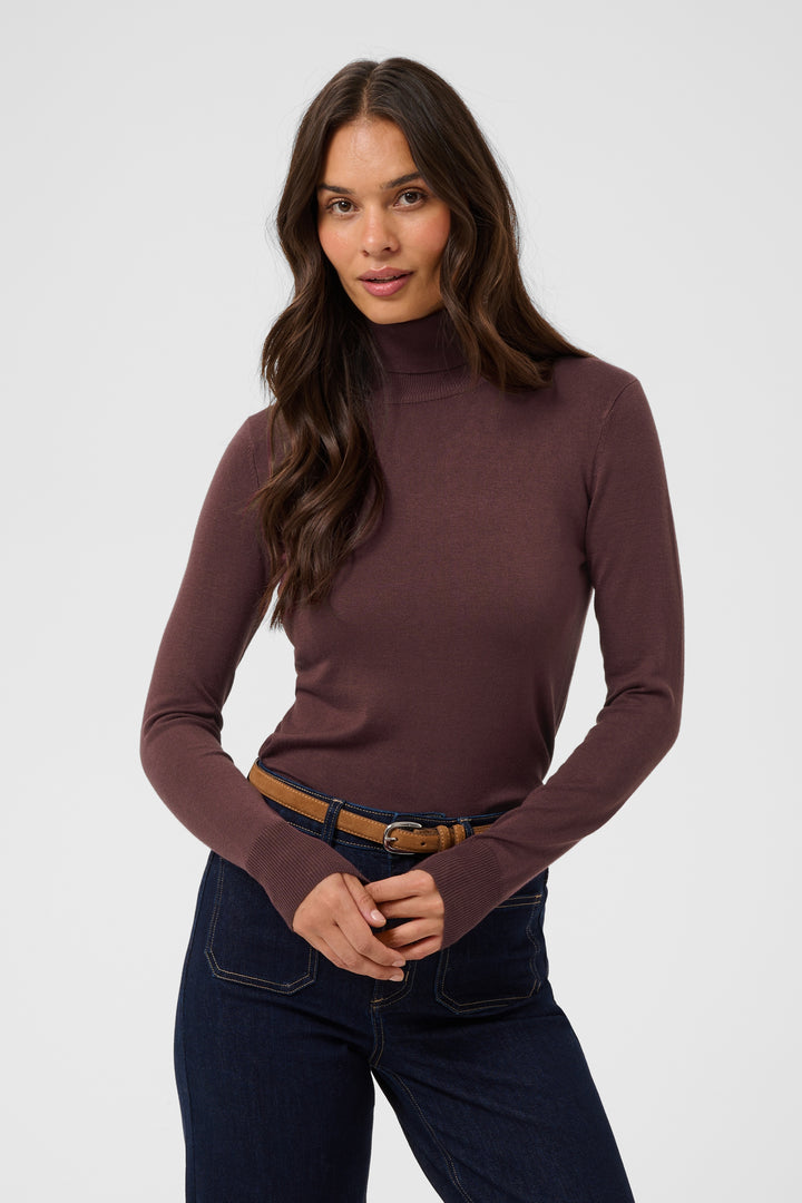 Kaffe Astrid Roll Neck Long Sleeve Top- Fudge