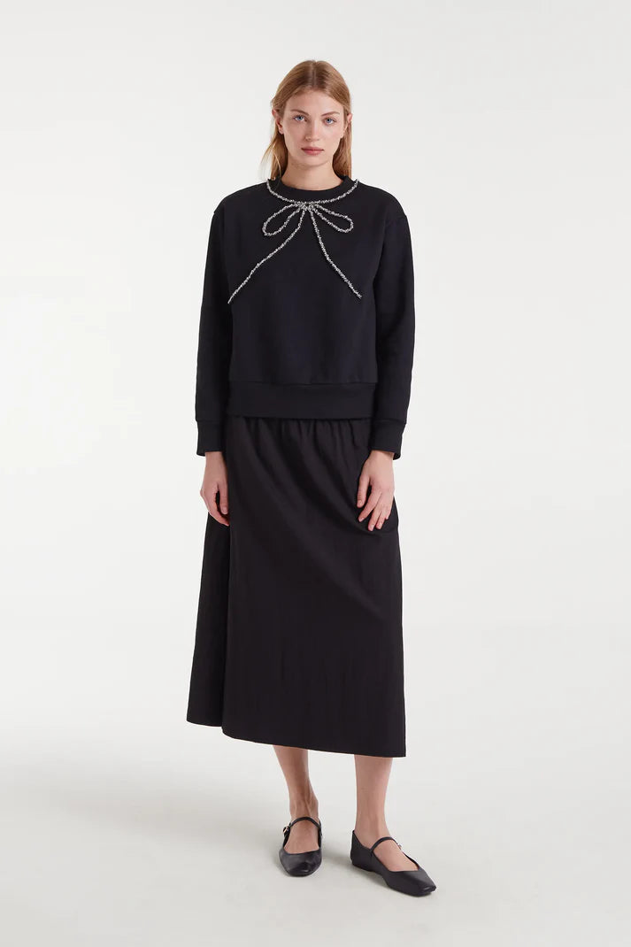 Compania Fantasica Jewel Neck Sweatshirt- Beaded Bow Black