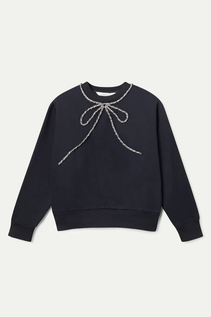 Compania Fantasica Jewel Neck Sweatshirt- Beaded Bow Black