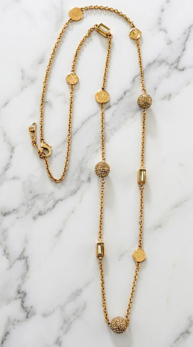 Envy Long Diamante & Crystal Necklace - Gold