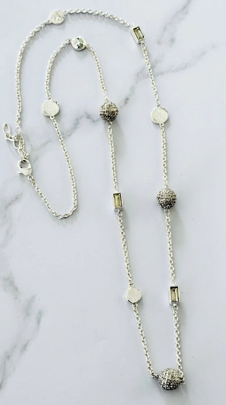 Envy Long Diamante & Crystal Necklace - Silver