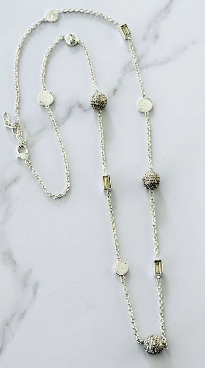 Envy Long Diamante & Crystal Necklace - Silver