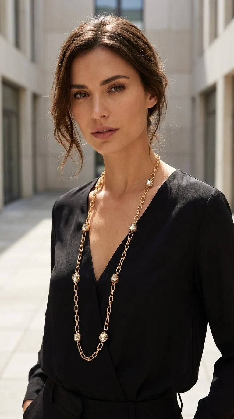 Envy Long Gold Gemstone Necklace