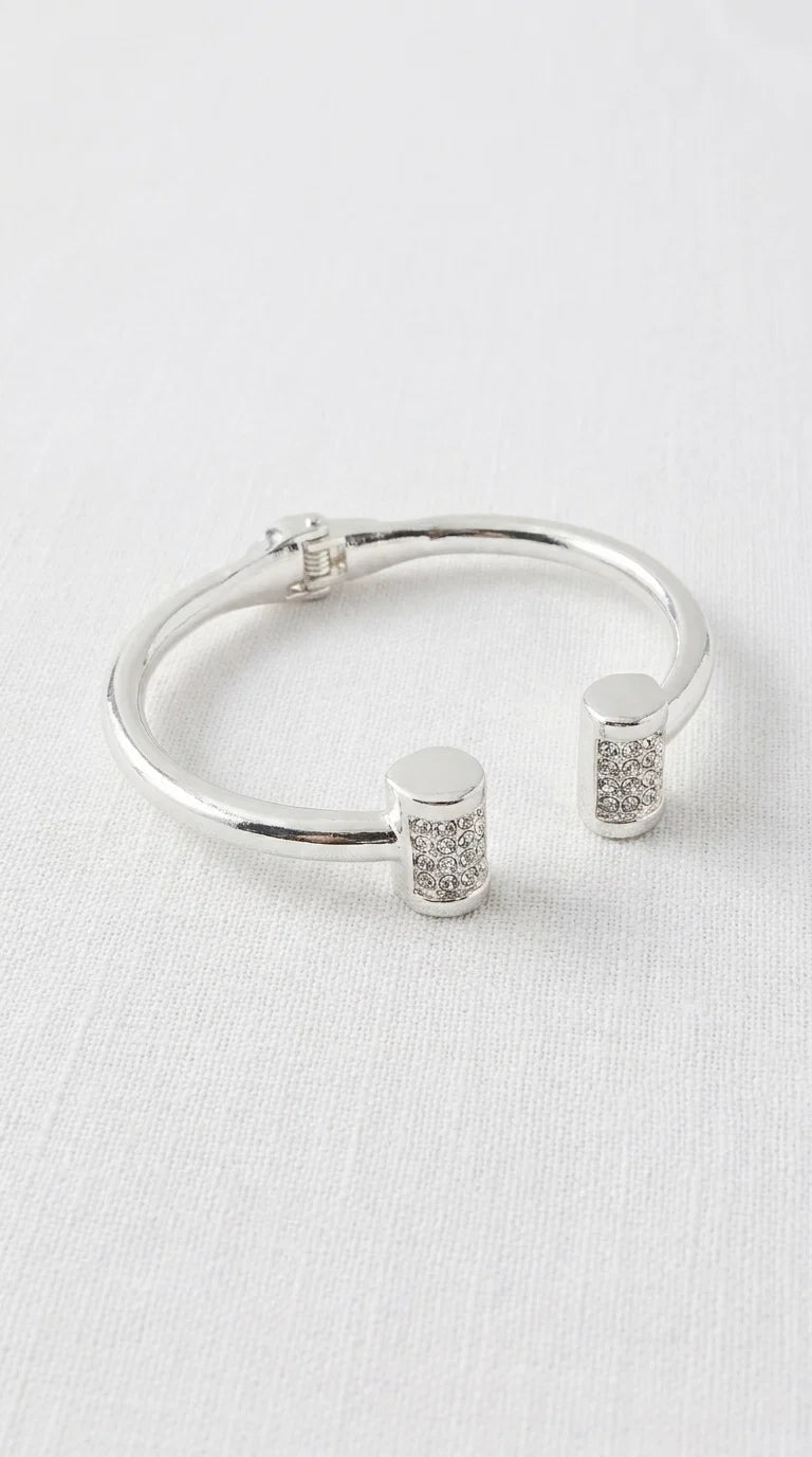 Envy Silver bangle with diamante barrel detail
