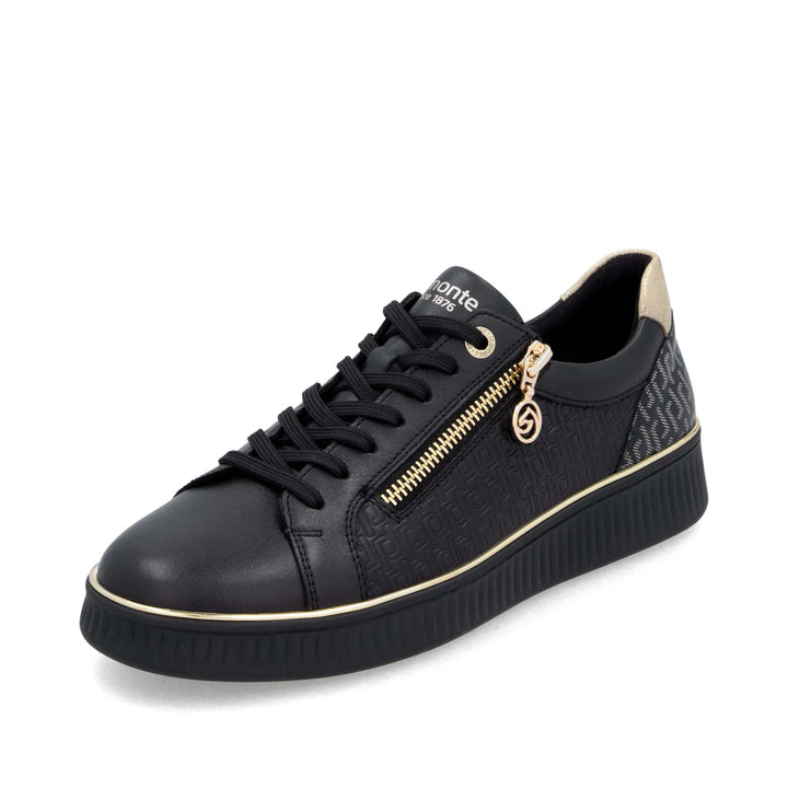 Remonte Black Combination Gold Zip Trainers D2E00-03
