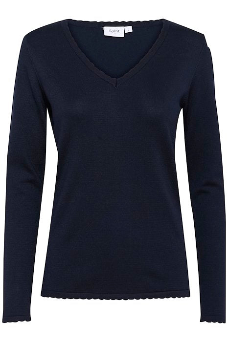 Saint Tropez Mila Long Sleeved V neck Pullover- Night Sky