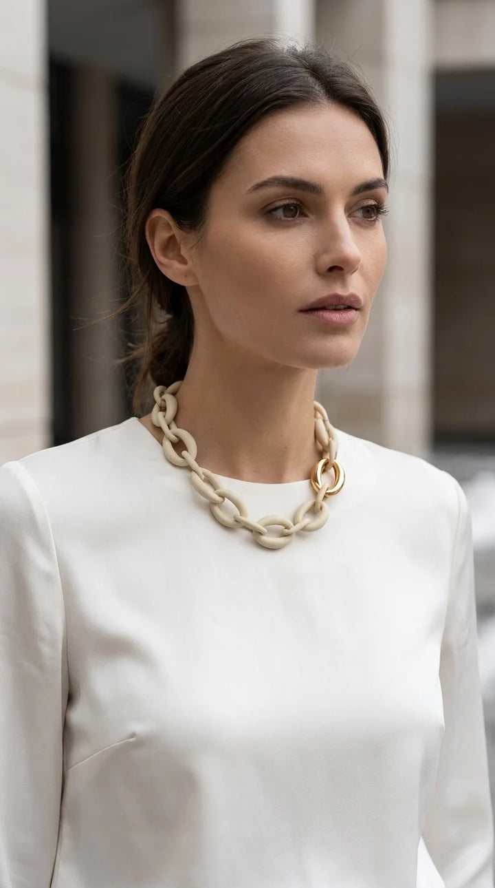 Envy Chunky Resin Link Necklace - Cream