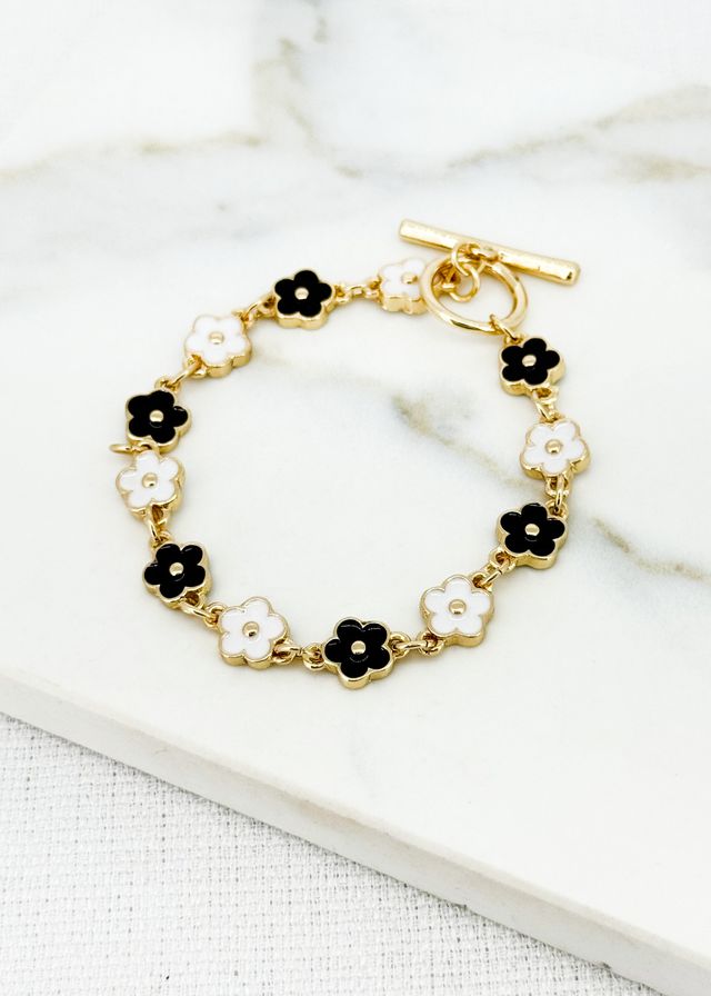 Envy Gold Black & White Flower Bracelet