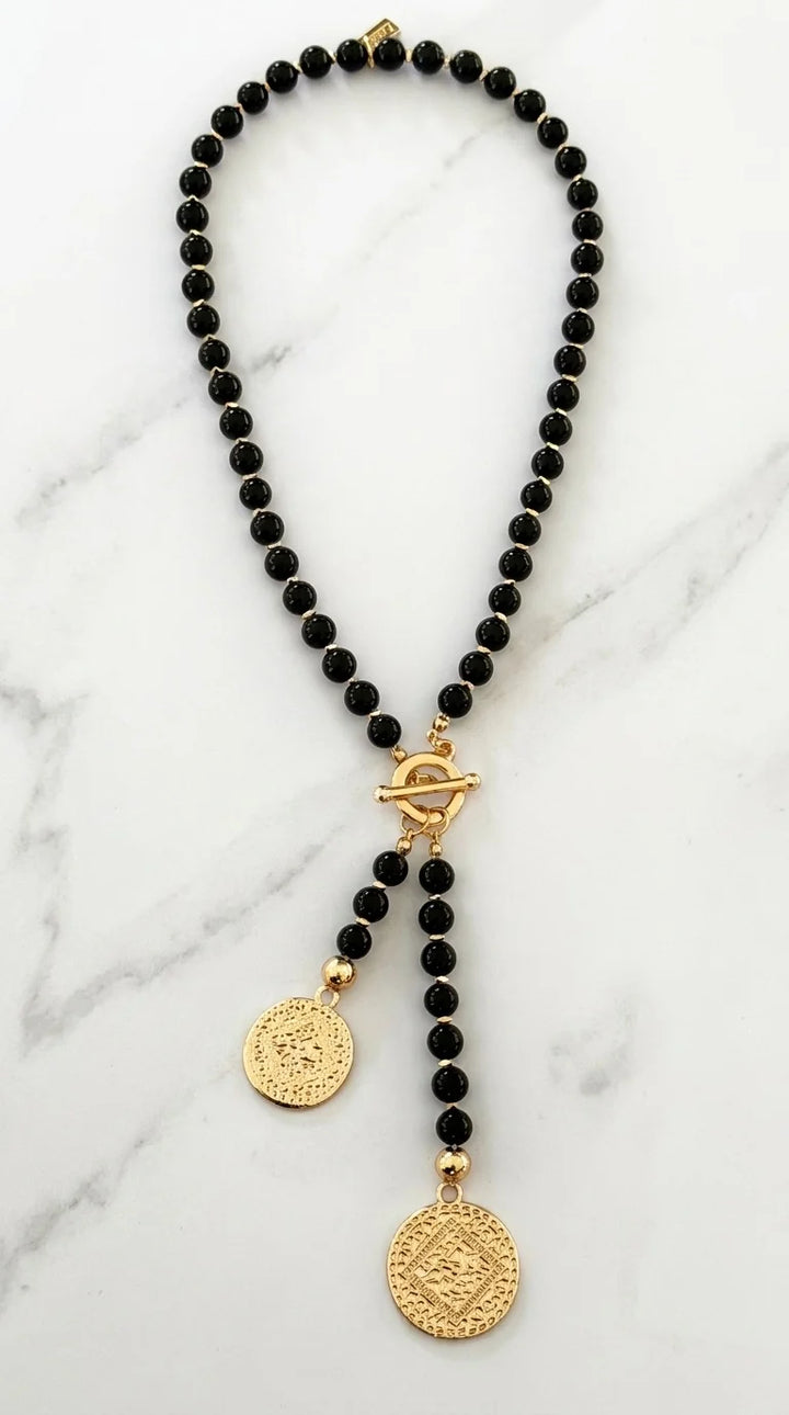 Envy Bead T‑Bar Coin Necklace - Black