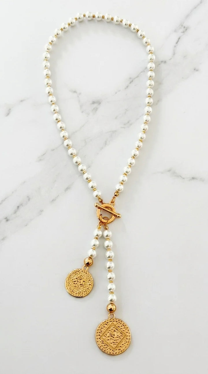 Envy Bead T‑Bar Coin Necklace - White