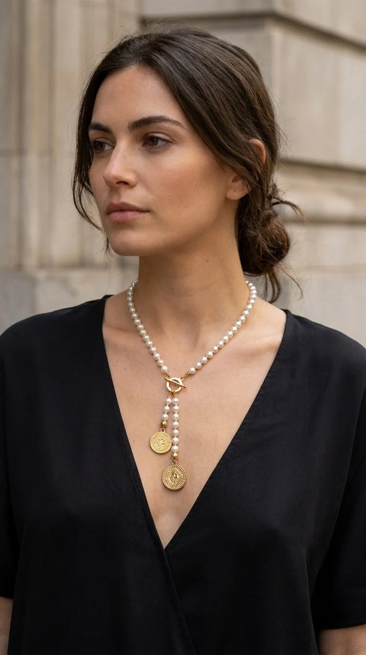 Envy Bead T‑Bar Coin Necklace - White
