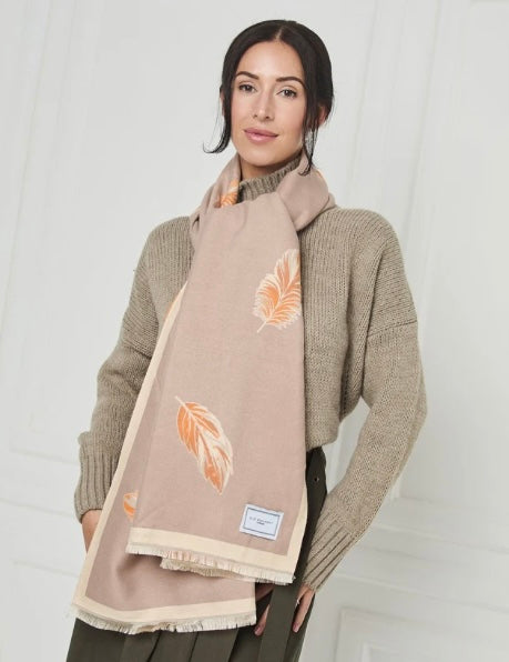 Elie Beaumont Peach & Sand Feather Luxury Scarf