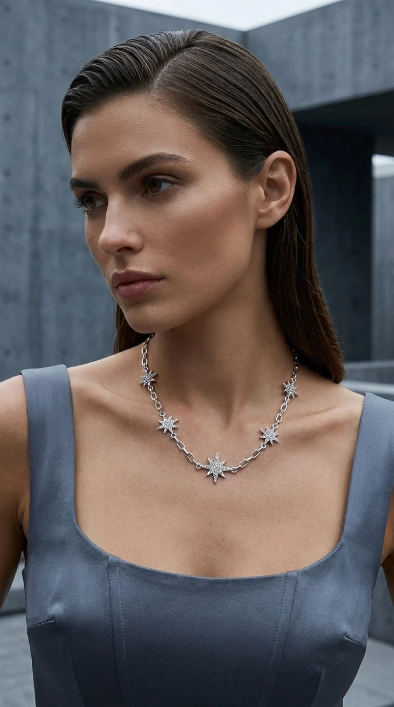 Envy Diamante Star Necklace - Silver
