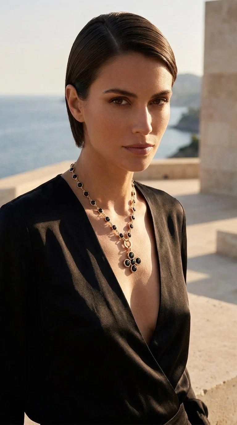 Envy Clover Stone Necklace - Black