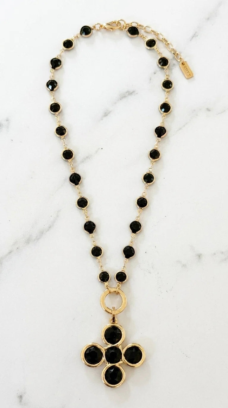 Envy Clover Stone Necklace - Black