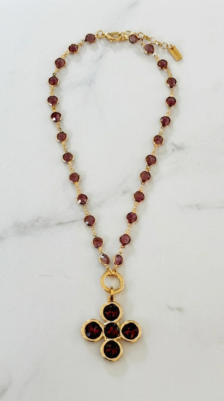 Envy Clover Stone Necklace - Plum