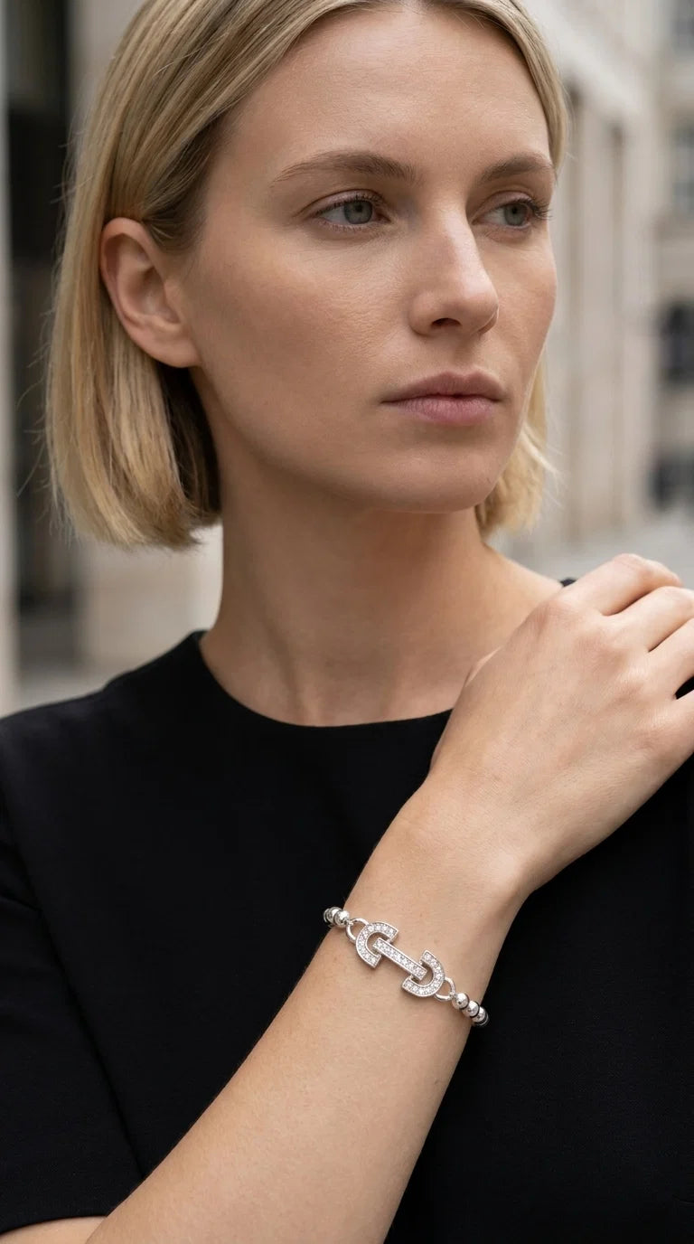 Envy Silver Horsebit Diamante Bracelet