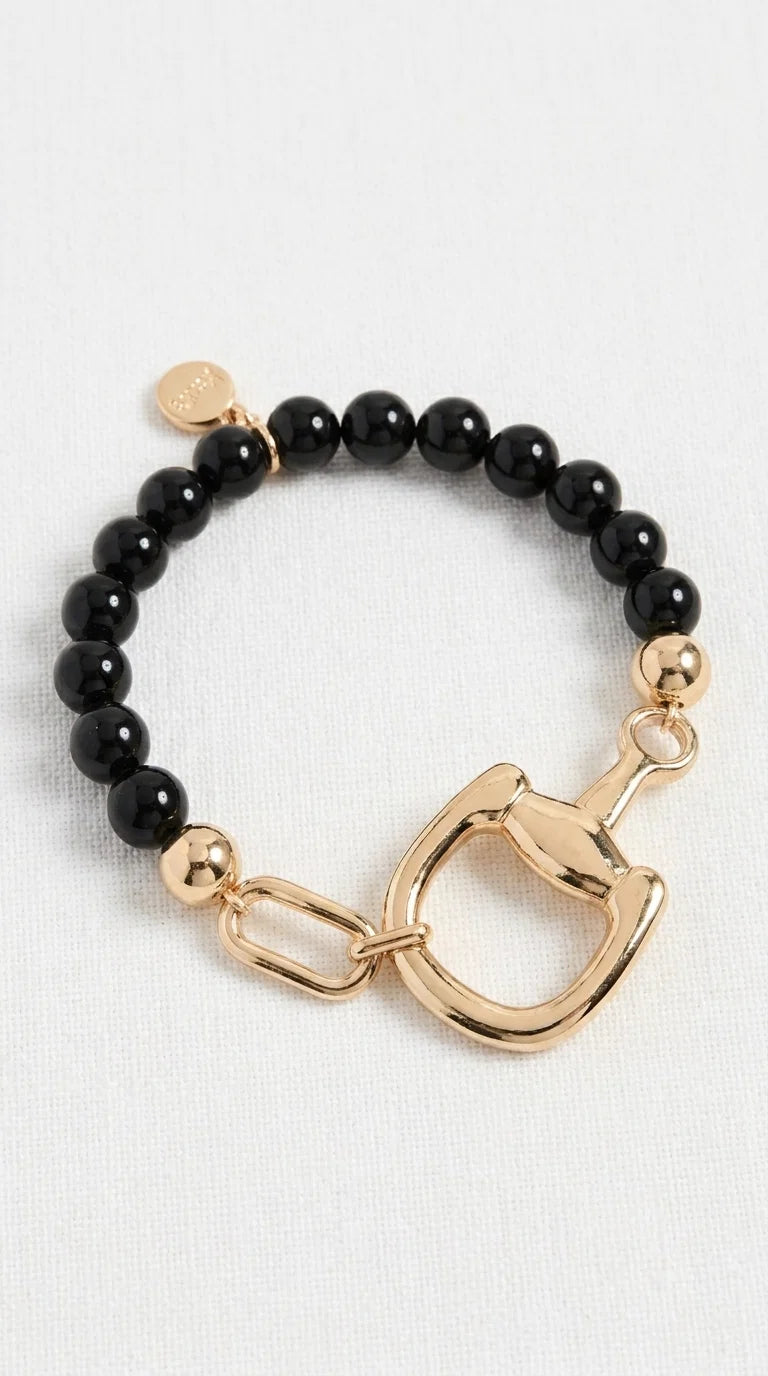 Envy Black Bead Horsebit Bracelet