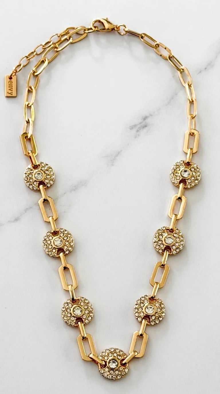 Envy Diamante Circle Link Necklace - Gold