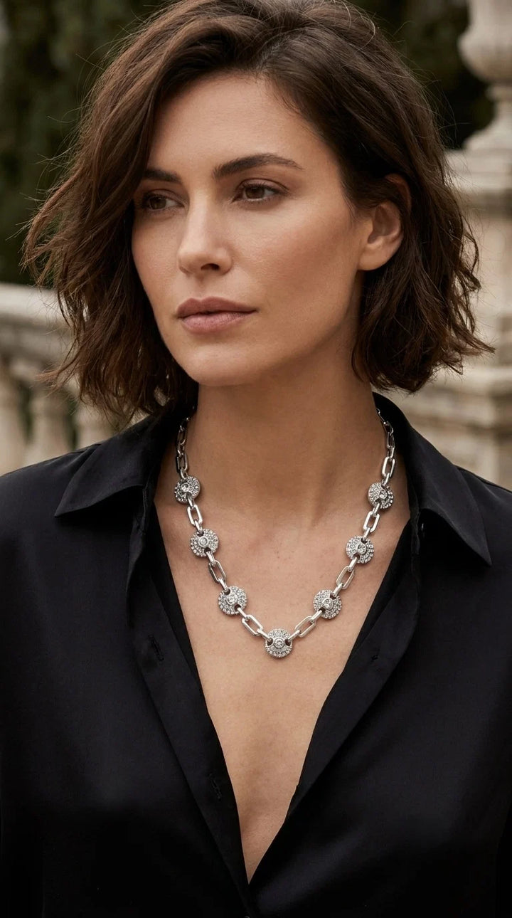 Envy Diamante Circle Link Necklace - Silver