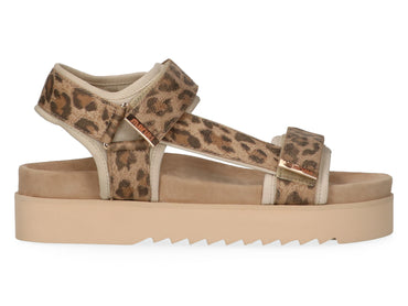 Maruti Beau Textile Leopard Sandal- Brown Leopard