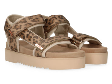 Maruti Beau Textile Leopard Sandal- Brown Leopard