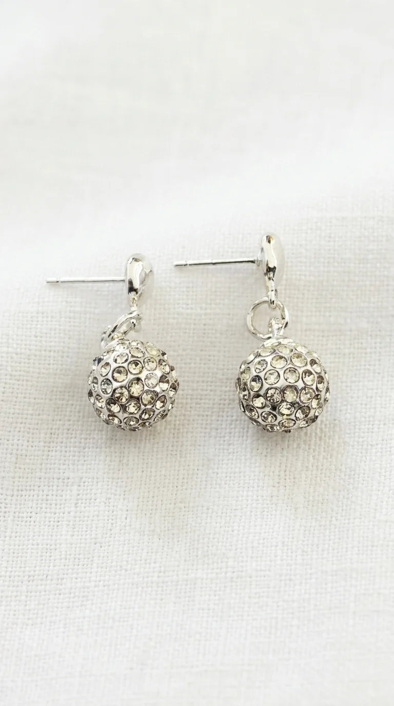 Envy Silver Diamante Ball Drop Earrings