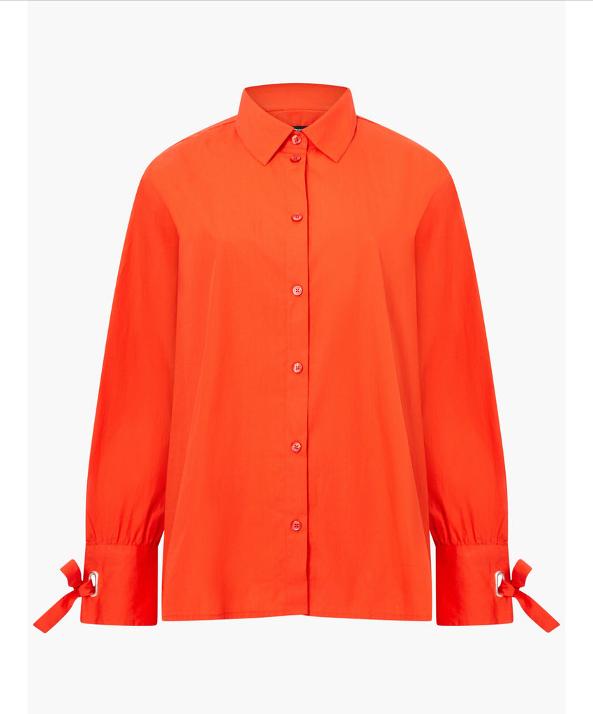 French Connection Cambria Cotton Tie Up Bow Shirt- Flame Orange