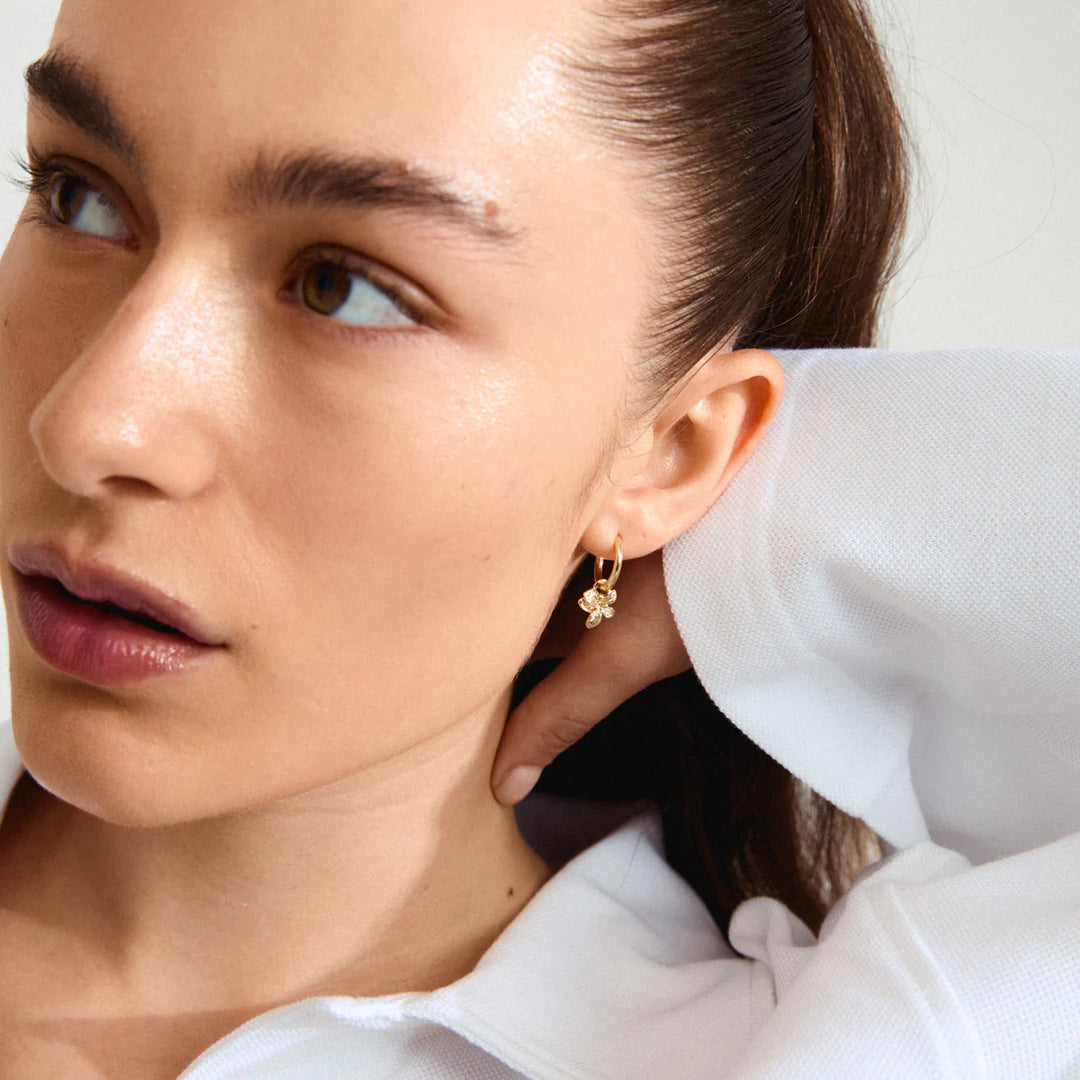Pilgrim Charmaine Hoop Flower Earrings, Gold-Plated
