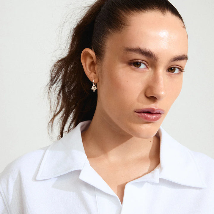 Pilgrim Charmaine Flower Hoop Earrings, Silver-Plated