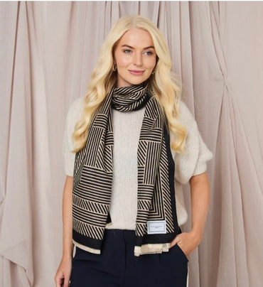 Elie Beaumont Black and Sand Geometric Luxury Scarf