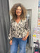 Italian Puffball V-Neck Top- Animal
