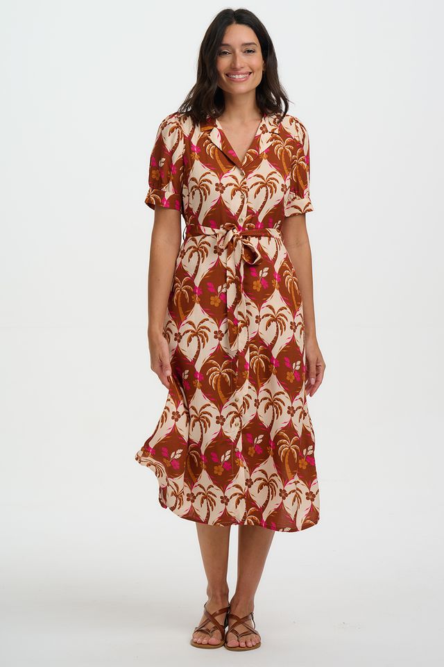 Sugarhill Brighton Penelope Midi Shirt Dress- Browns, Palm Waves Tile
